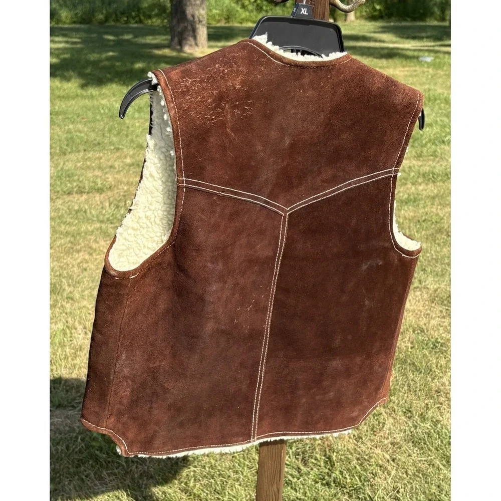 Vintage Genuine Leather Suede Shearling Lined Western Vest Tan  Medium 40 Ranch
